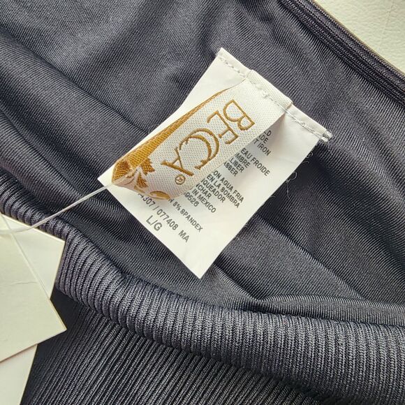 Becca Cheeky Bikini Bottoms Size L Black Fine Line Ribbed American Low Rise Pool - Picture 7 of 7